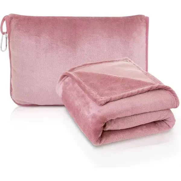 2 In 1 Travel Plush Blanket with Soft Pillow