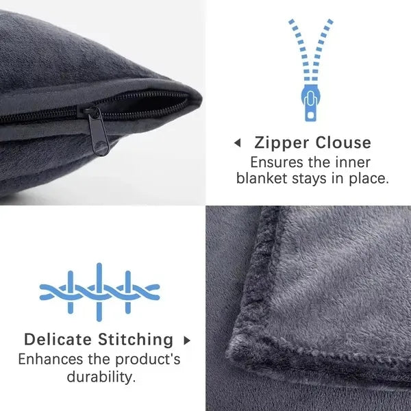 2 In 1 Travel Plush Blanket with Soft Pillow