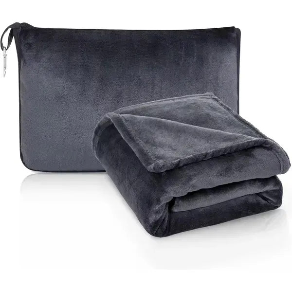 2 In 1 Travel Plush Blanket with Soft Pillow