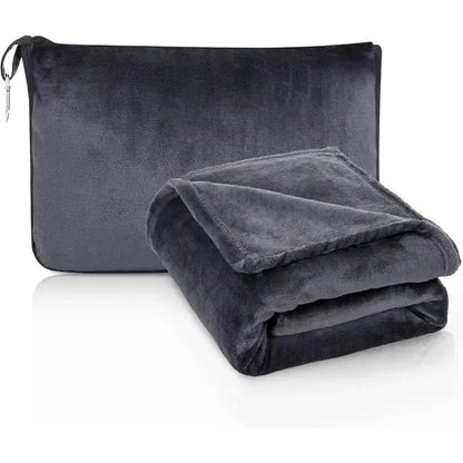 2 In 1 Travel Plush Blanket with Soft Pillow