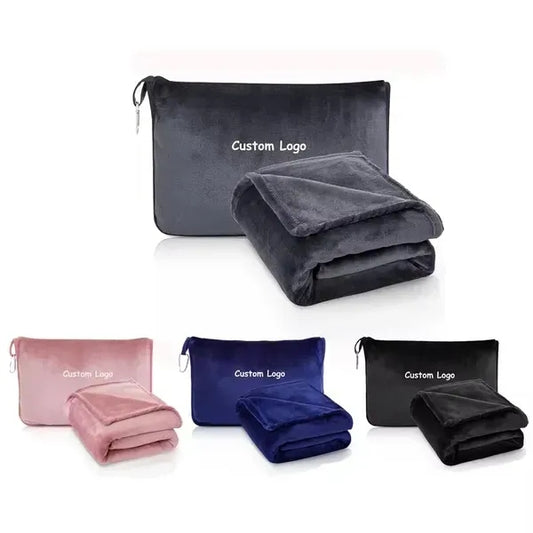 2 In 1 Travel Plush Blanket with Soft Pillow