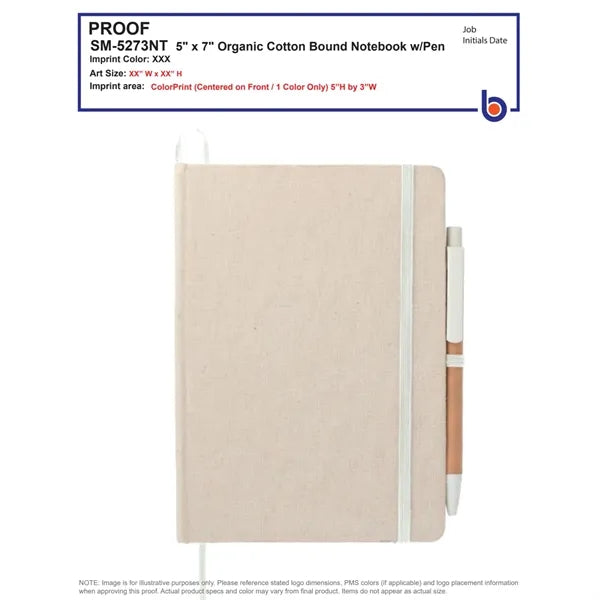 5" x 7" Organic Cotton Bound Notebook w/Pen