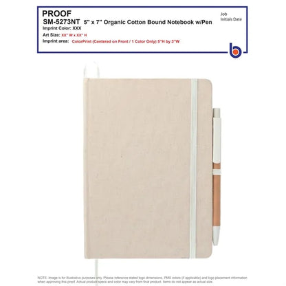 5" x 7" Organic Cotton Bound Notebook w/Pen
