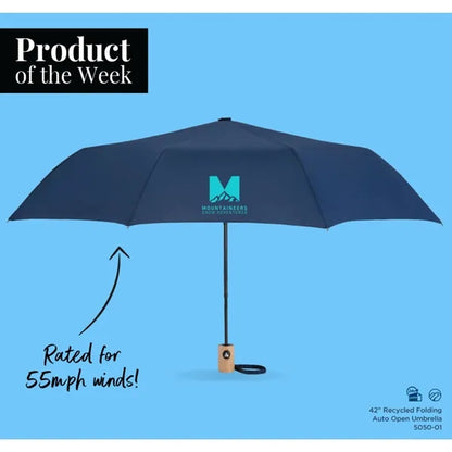 42" Recycled Folding Auto Open Umbrella