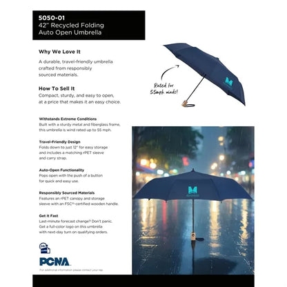 42" Recycled Folding Auto Open Umbrella