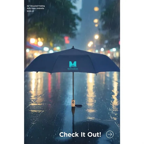 42" Recycled Folding Auto Open Umbrella