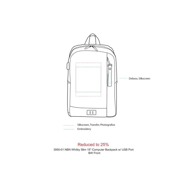 NBN Whitby Slim 15" Computer Backpack w/ USB Port