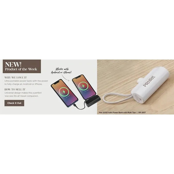 Hue 5000 mAh Power Bank with Multi Tips