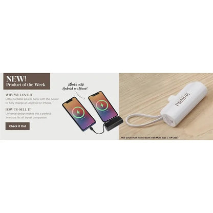 Hue 5000 mAh Power Bank with Multi Tips