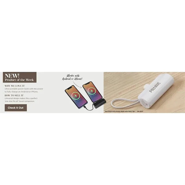 Hue 5000 mAh Power Bank with Multi Tips