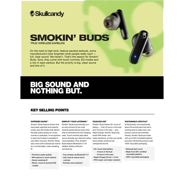 Skullcandy Smokin' Buds True Wireless Earbuds