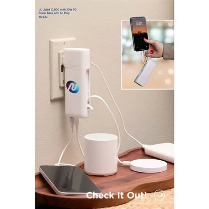 UL Listed 10,000 mAh 20W PD Power Bank with AC Plu
