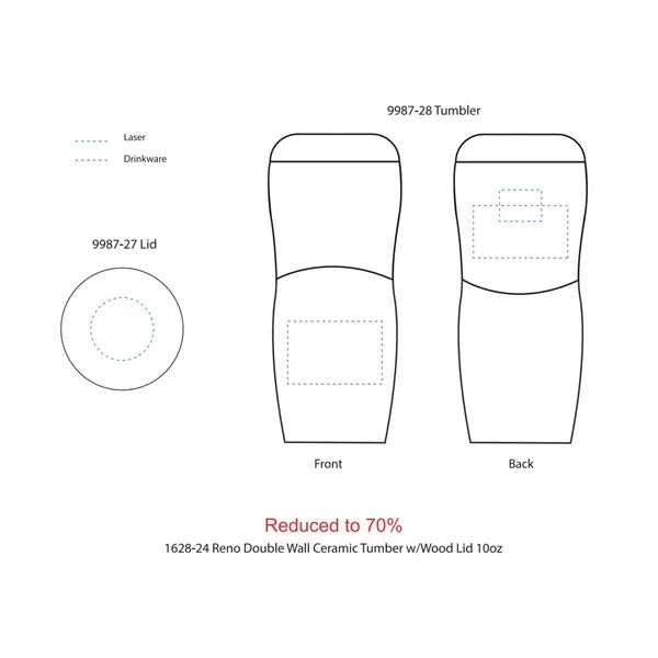 Reno Double Wall Ceramic Tumbler w/Wood Lid 10oz