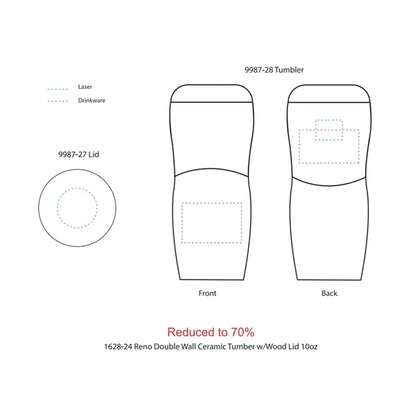 Reno Double Wall Ceramic Tumbler w/Wood Lid 10oz