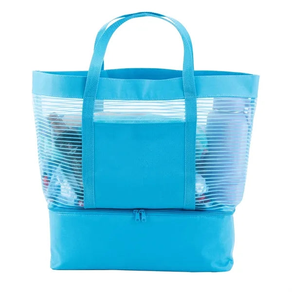 2 in 1 Striped Mesh Beach Bag Cooler