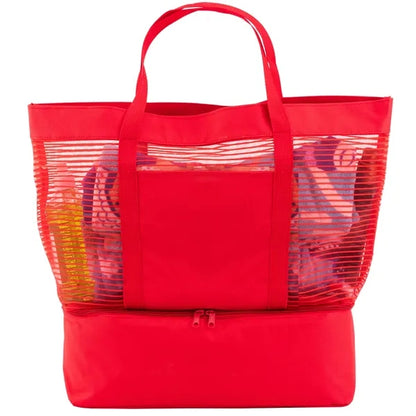 2 in 1 Striped Mesh Beach Bag Cooler