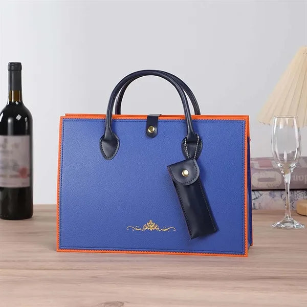 Portable PU leather two bottles wine carrier tote gift bag