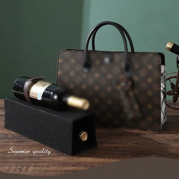 Portable PU leather two bottles wine carrier tote gift bag