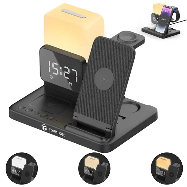 Phone fast charging station with night lamp and clock