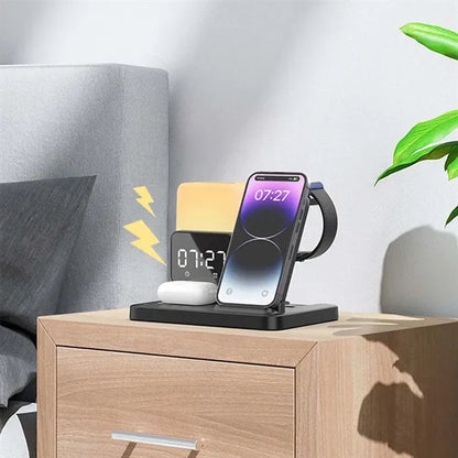 Phone fast charging station with night lamp and clock