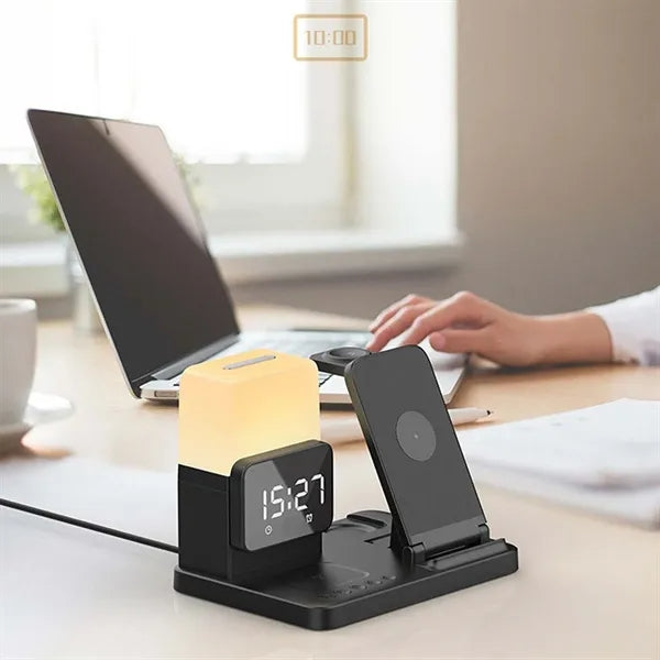 Phone fast charging station with night lamp and clock