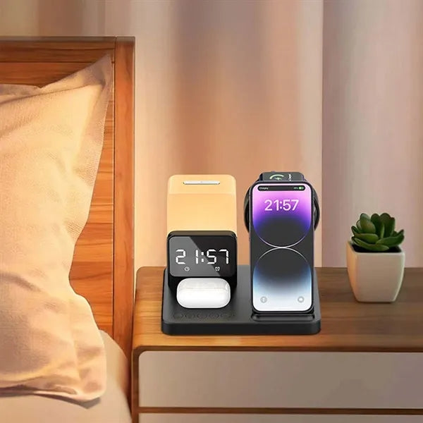 Phone fast charging station with night lamp and clock