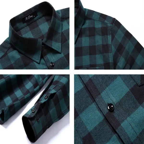 Gentle Men's Plaid Cotton Long Sleeve Button Down Gingham Sh