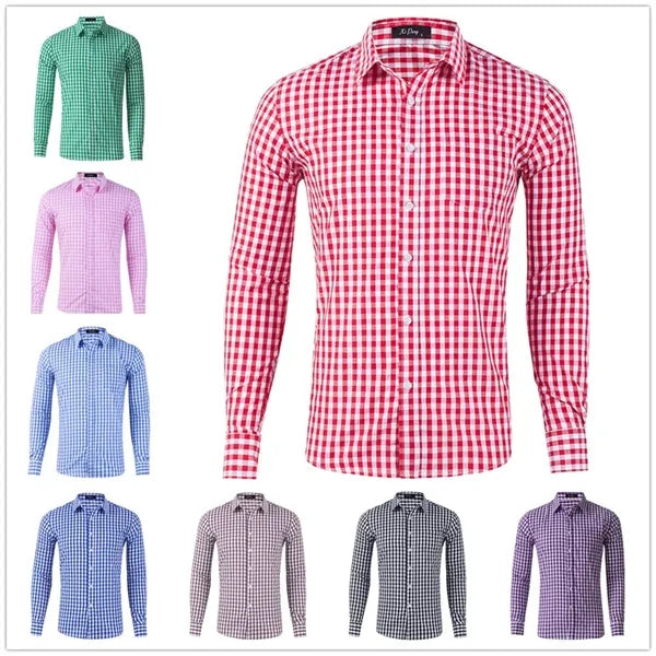 Gentle Men's Plaid Cotton Long Sleeve Button Down Gingham Sh