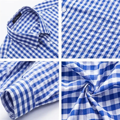 Gentle Men's Plaid Cotton Long Sleeve Button Down Gingham Sh