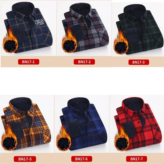 Men's Long Sleeve Winter Warm Plaid Fleece Shirt