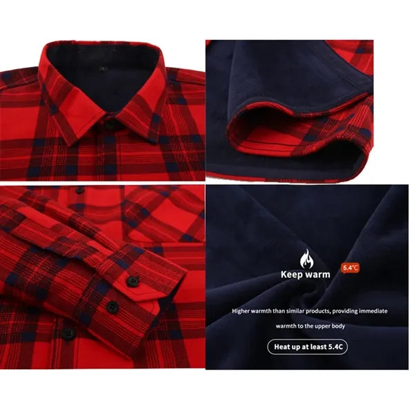 Men's Long Sleeve Winter Warm Plaid Fleece Shirt