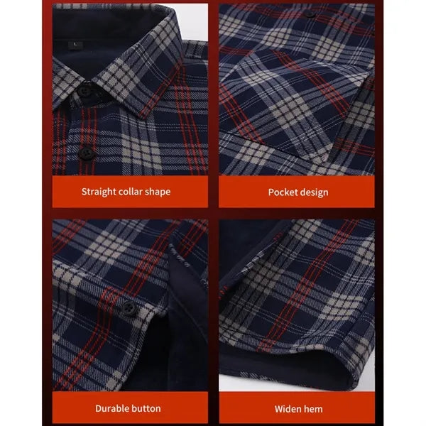 Men's Long Sleeve Winter Warm Plaid Fleece Shirt