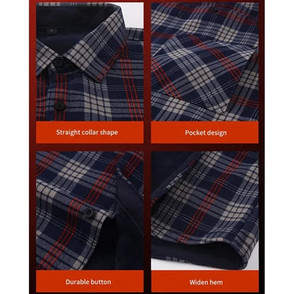 Men's Long Sleeve Winter Warm Plaid Fleece Shirt