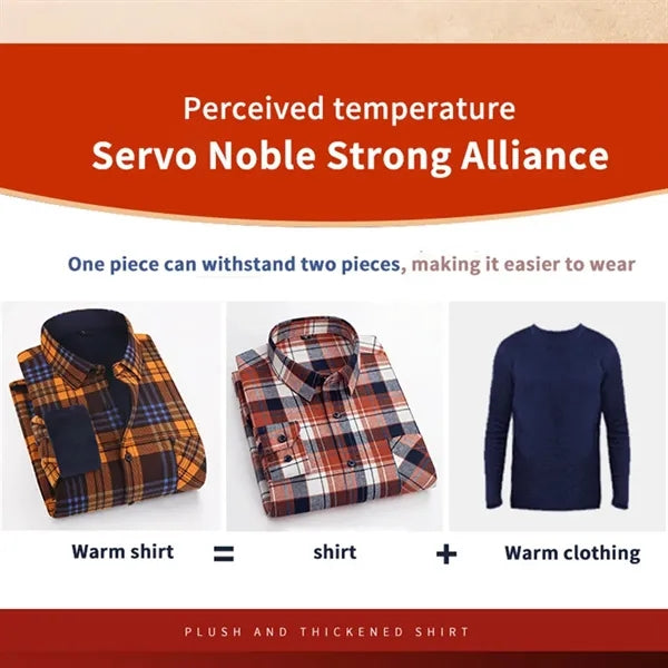 Men's Long Sleeve Winter Warm Plaid Fleece Shirt