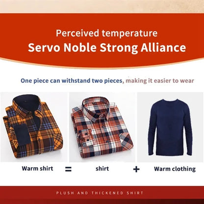 Men's Long Sleeve Winter Warm Plaid Fleece Shirt