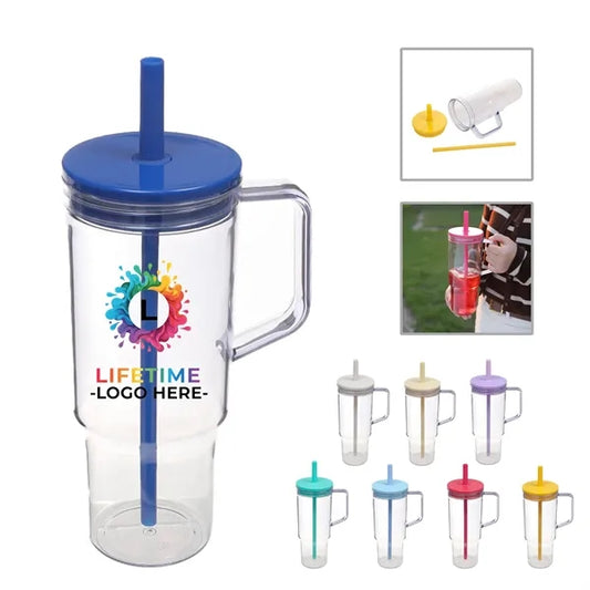 40oz Travel Mug with Handle & Straw