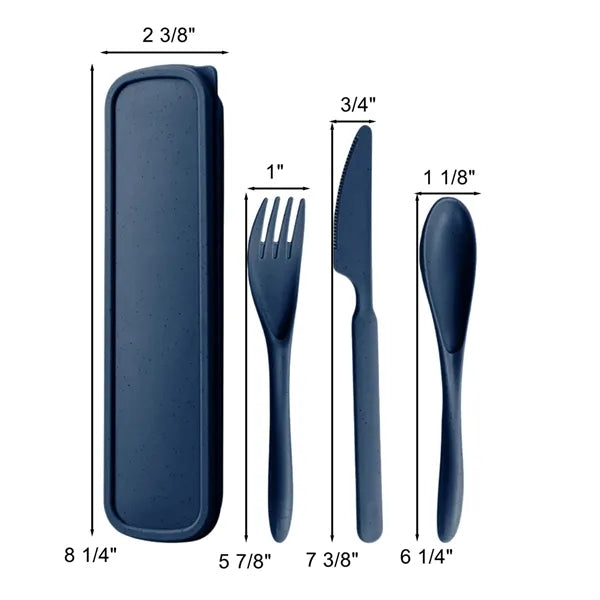 3-in-1 Portable Wheat Straw Cutlery Set With Storage Box