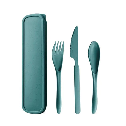 3-in-1 Portable Wheat Straw Cutlery Set With Storage Box
