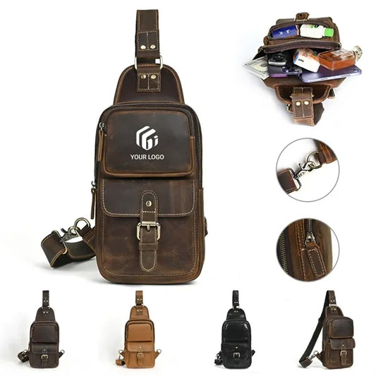 Outdoor travel vintage leather crossbody chest sling bag