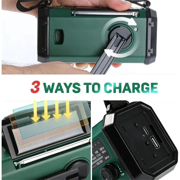 10000mAh Hand Crank Emergency Radio with Flashlight Charger
