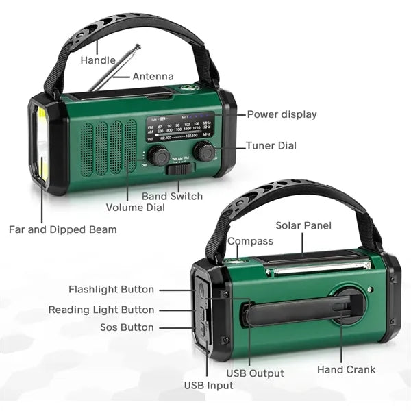10000mAh Hand Crank Emergency Radio with Flashlight Charger