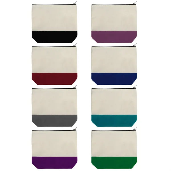 Two Tone Canvas Small Travel Cosmetic Bag 8.7"x5.1"x2"