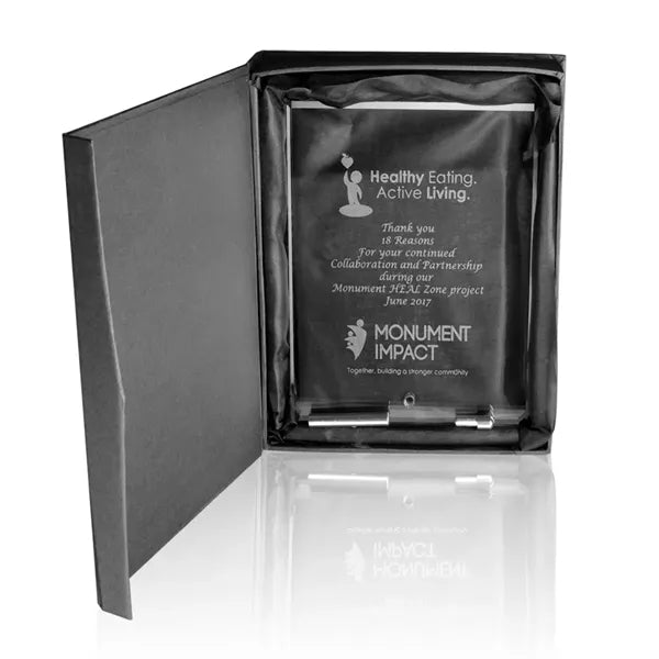 Small Jade Glass Plaque Award with Stand