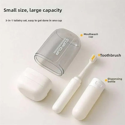 3-in-1 Travel Toothbrush Set with Mouthwash Cup