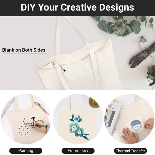 Customizable Canvas Zipper Tote Bag