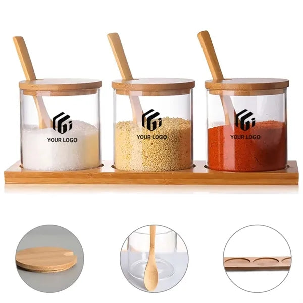 3 pcs bamboo decor kitchen condiment canisters pots set