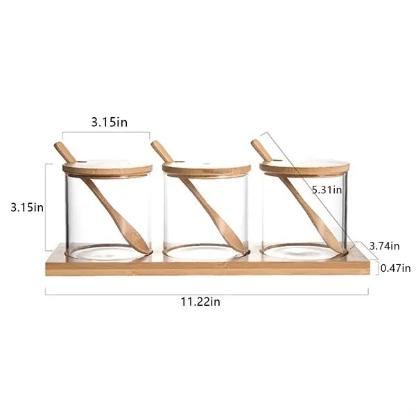 3 pcs bamboo decor kitchen condiment canisters pots set