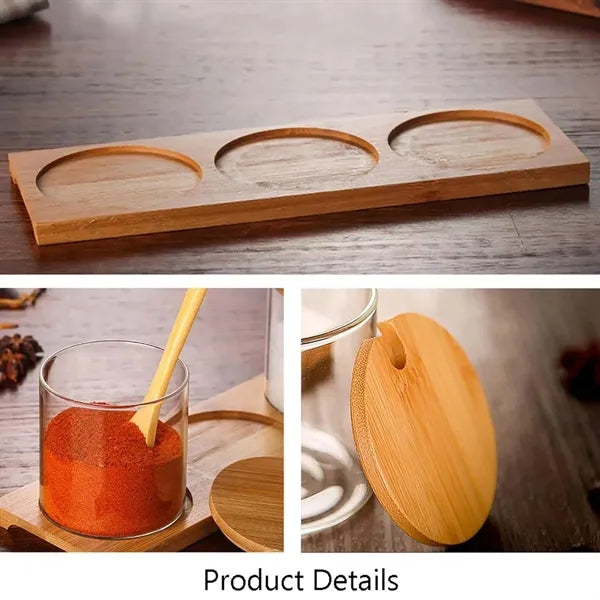 3 pcs bamboo decor kitchen condiment canisters pots set