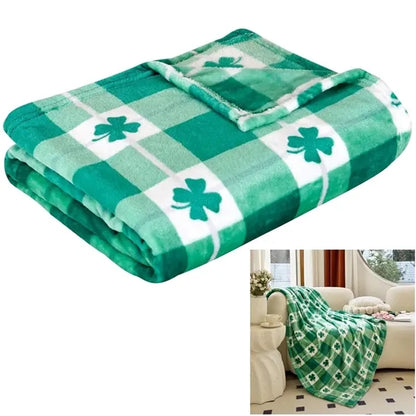St Patrick's Day Green Clover Fleece Throw Blanket