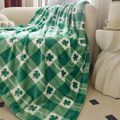 St Patrick's Day Green Clover Fleece Throw Blanket